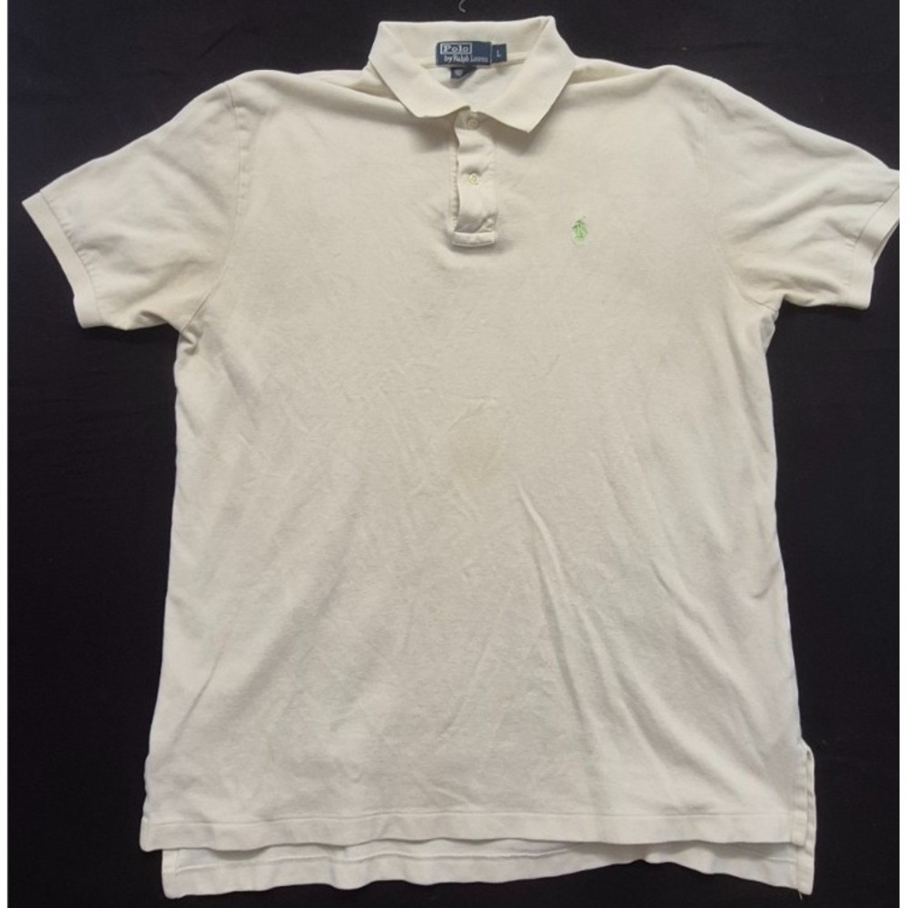 Polo Ralph Lauren‎ Men's Off White Polo Shirt LG green pony logo pullover Cotton